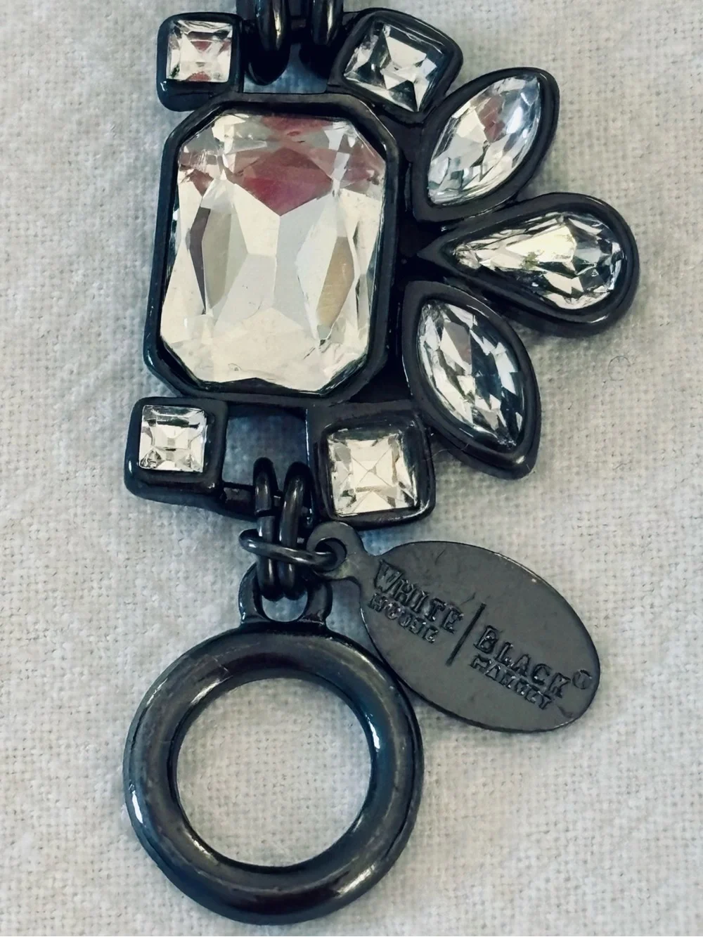 White House Black Market Gunmetal Bracelet with Clear Crystal Accents